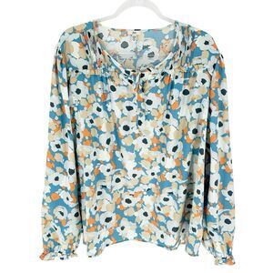 Joie Blouse Womens XXL Blue Floral Field Peasant Long Sleeve Peasant Ruffle